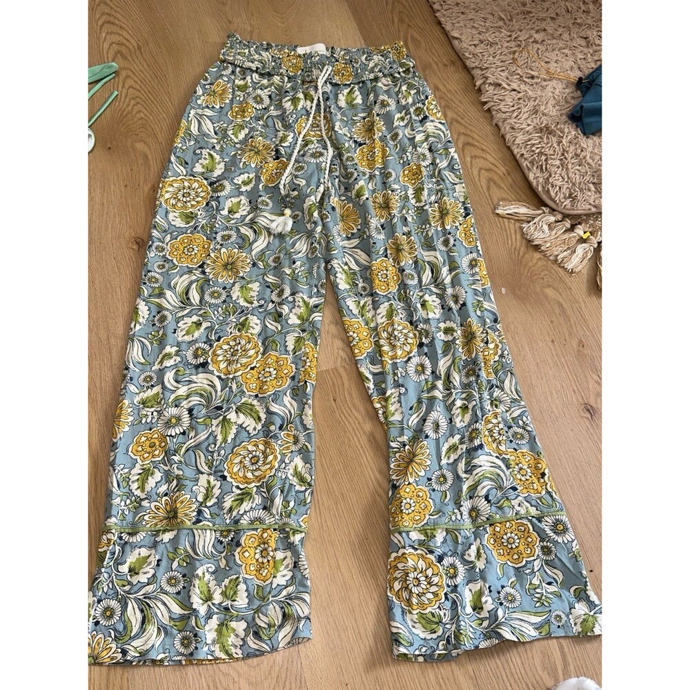 Anthropologie blue and yellow floral pants